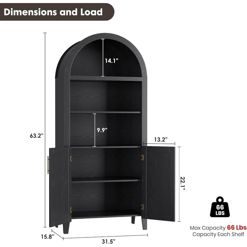 5-Tier Open Display Book Shelf, Arched Kitchen Pantry Storage Cabinet