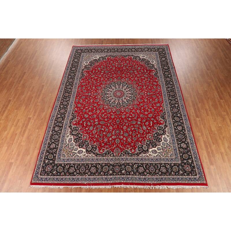 Traditional Floral Kashan Turkish Rug Machine-Made Red Carpet - 9'8" x 13'2"