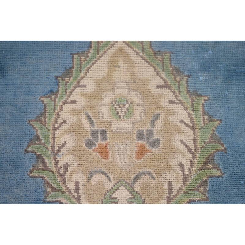 Over-Dyed Blue Tabriz Persian Vintage Rug Handmade Wool Carpet - 9'10"x 13'0"