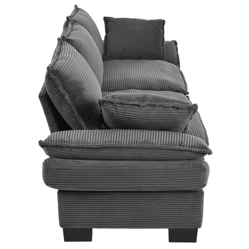 Gray Modern 85.4" Corduroy Upholstered Loveseat Sofa with 2 Decorative Throw Pillows for Living Room