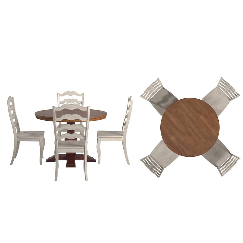 Ronda 45" Round Solid Wood Top Dining Set with French Ladder Back Chairs