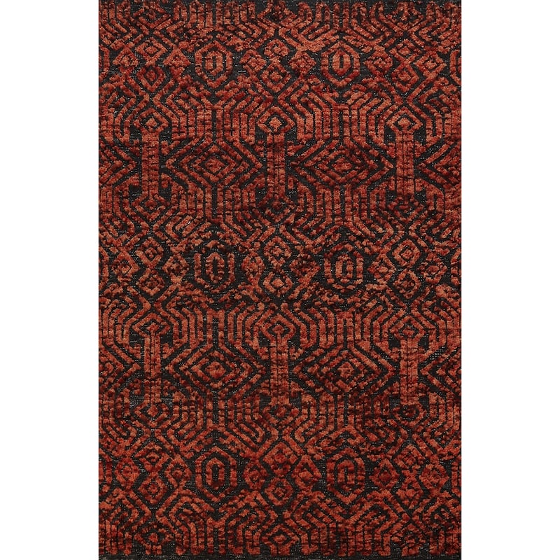 Modern Geometric Moroccan Oriental Area Rug Handmade Wool Carpet - 4'11" x 8'2"