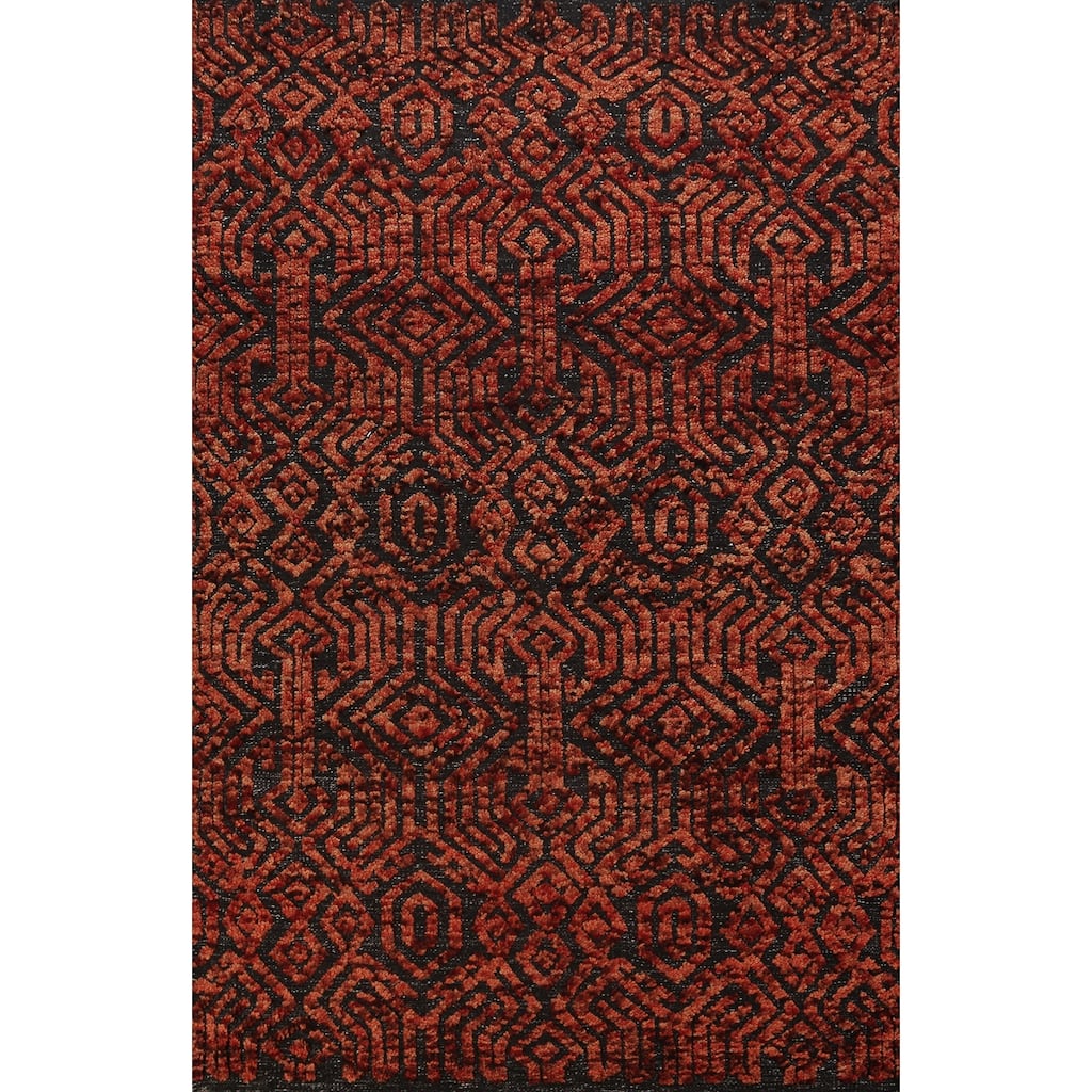 Modern Geometric Moroccan Oriental Area Rug Handmade Wool Carpet - 4'11" x 8'2"