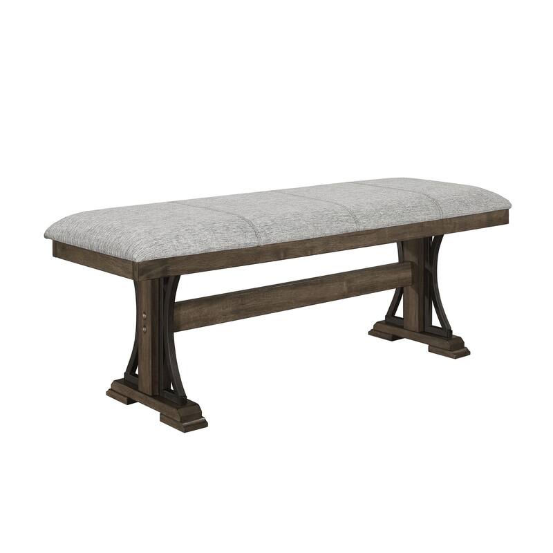 1Pc Transitional Counter Height Bench Upholstered Seat Brown/Gray Fabric Wood Metal Dining Room