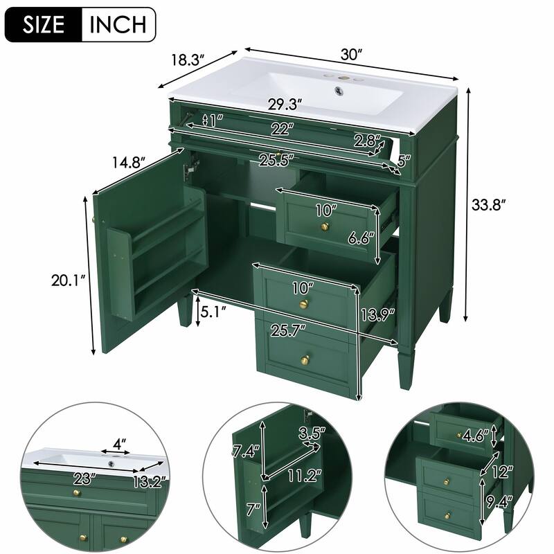 30" Bathroom Vanity with Mirror, Sink, and Storage Cabinet