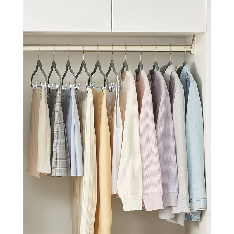 Modern Plastic Non-Slip Velvet Clothes Hangers with 2 Adjustable Clips Suitable for Trousers and Skirts