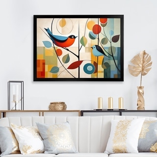 Designart "Green Mid Century Mod Nature III" Animals Framed Wall Art Prints