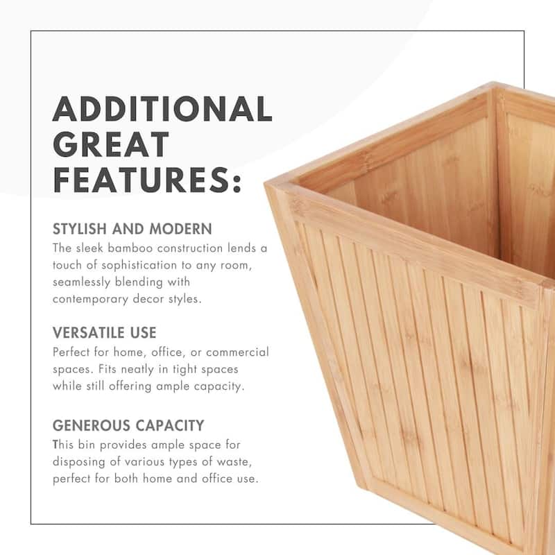 ToiletTree Products 100% Bamboo Wooden Wastebasket Trash Can