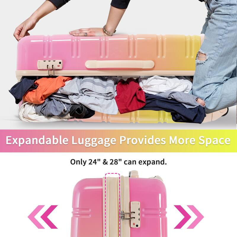 3-Piece, 20, 24, 28-Inch Modern Luggage Sets, Gradient Expandable Luggage with TSA Lock, for Boarding Travel, Multicolor Pink