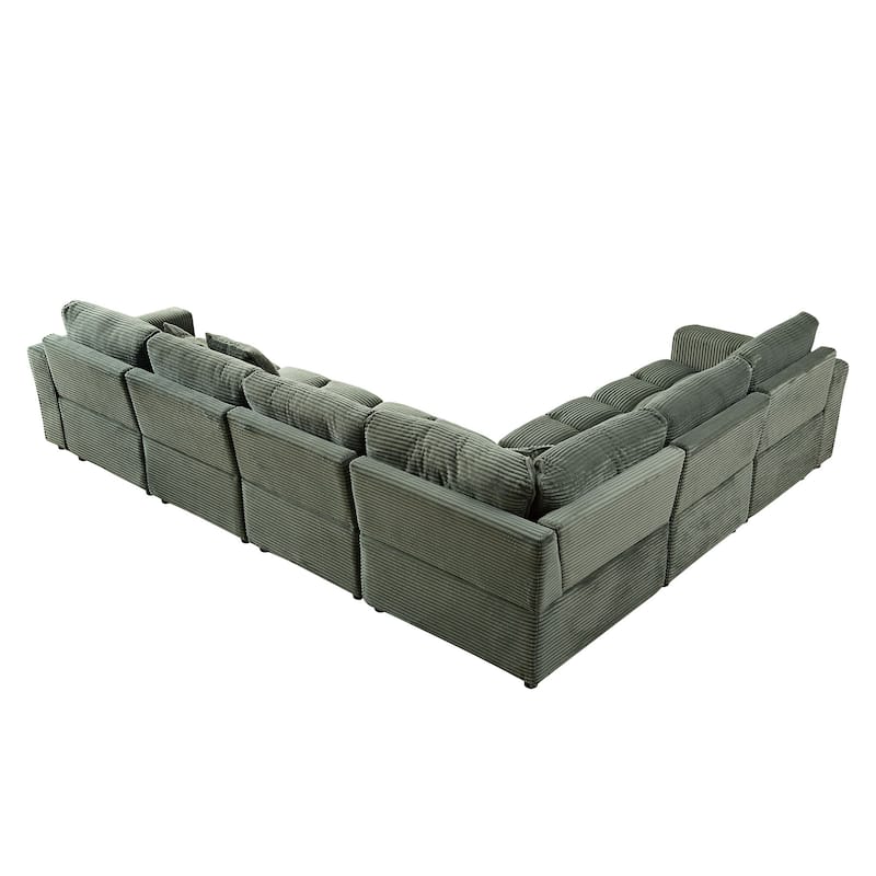 Oversized Sectional Sofa L Shaped Corner Couch Corduroy Upholstery Convertible Sleeper Sofa Couch
