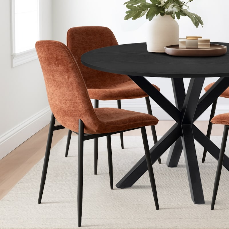 Round Dining Table Set for 4 with Upholstered Chairs and Pedestal Base