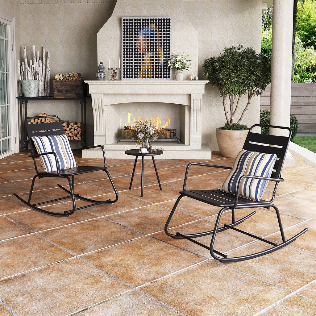 3-Piece Outdoor Conversation Set Rocking Chairs and Side Table - See the picture