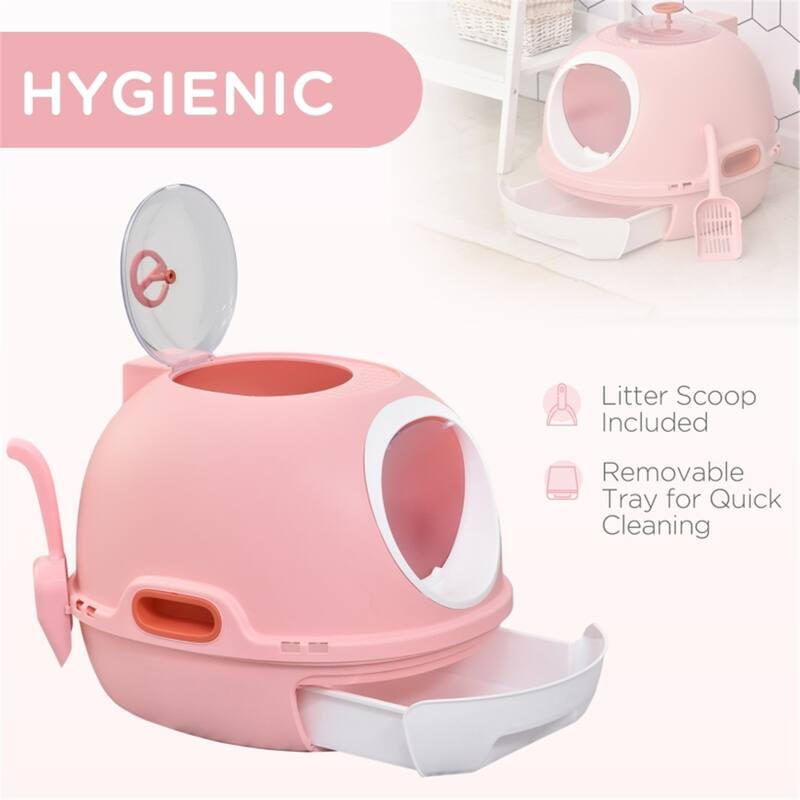 Spacious Dome Cat Litter Box with Removable Tray, Top Entry, and Skylight for Easy Cleaning - 18.5" L x 21.75" W x 17.25" H