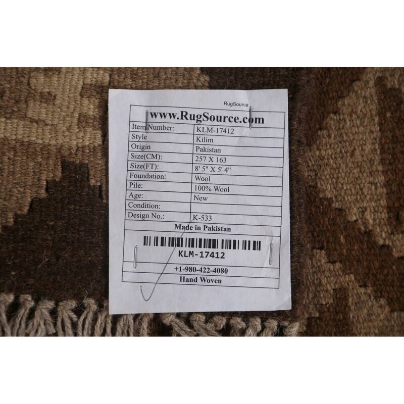 Geometric Tribal Kilim Oriental Area Rug Flat-woven Wool Carpet - 5'4" x 8'5"