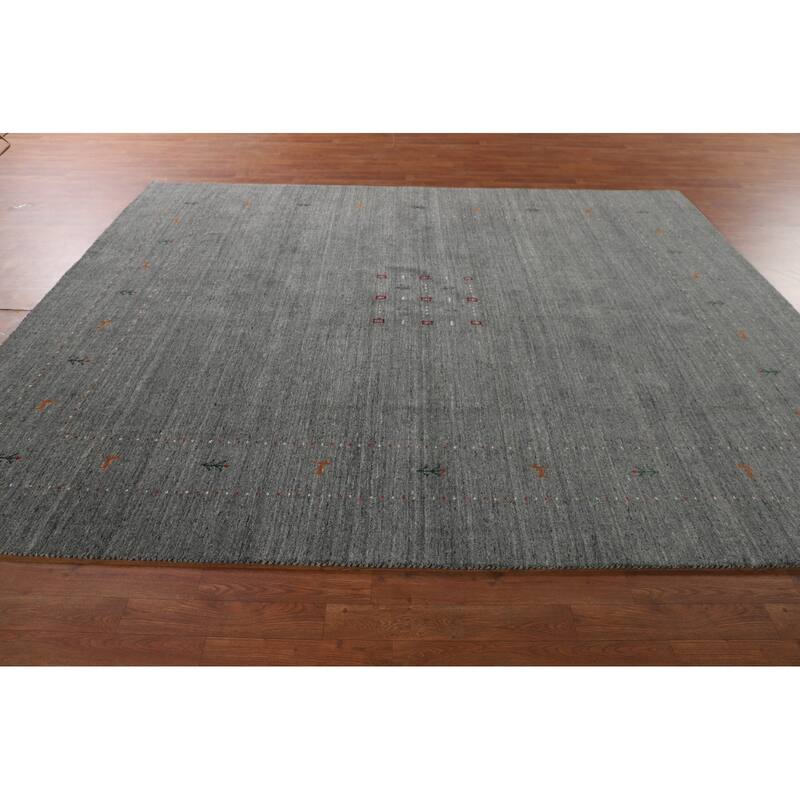 Gray & Green Gabbeh Oriental Area Rug Hand-Knotted Wool Carpet - 7'9"x 9'10"
