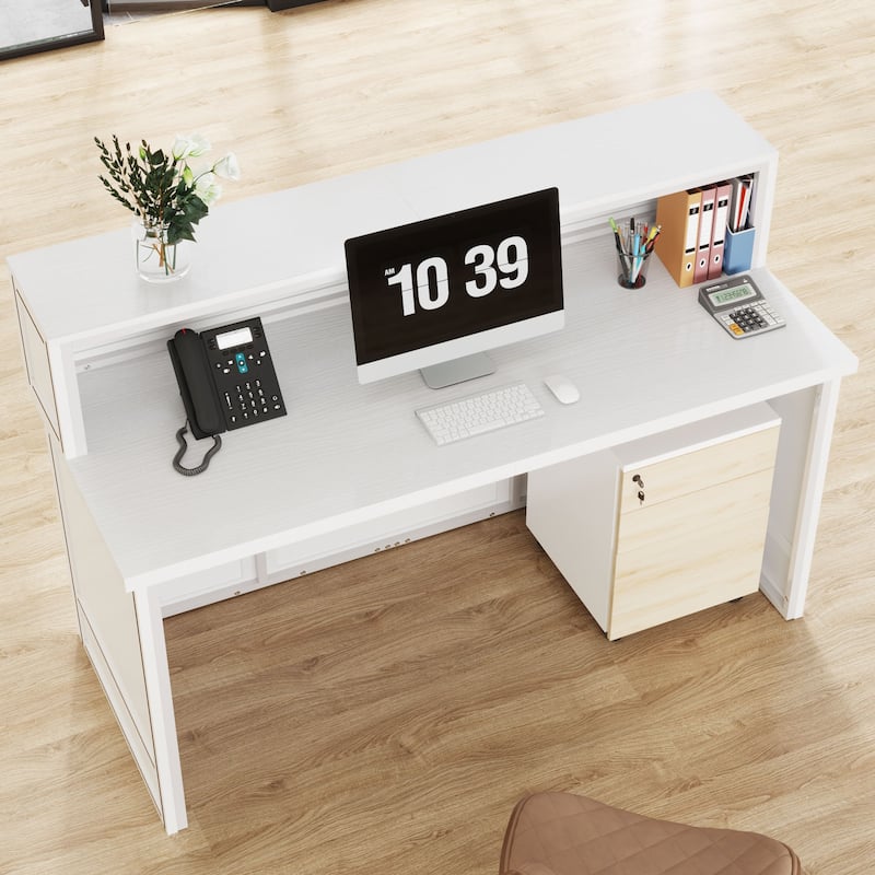 Boho 57-inche Reception Desk with Counter Front Desk Receptionist Desk for Office, Retail, Lobby, Beauty Salon