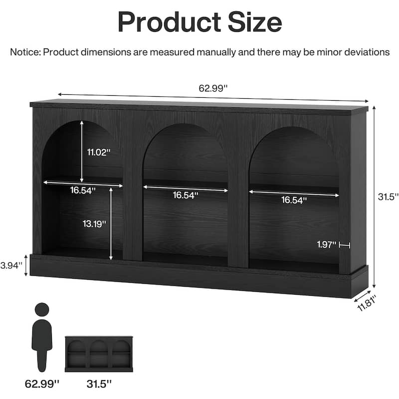 63" Rustic Arched Console Table with 3-Tier Open Shelving