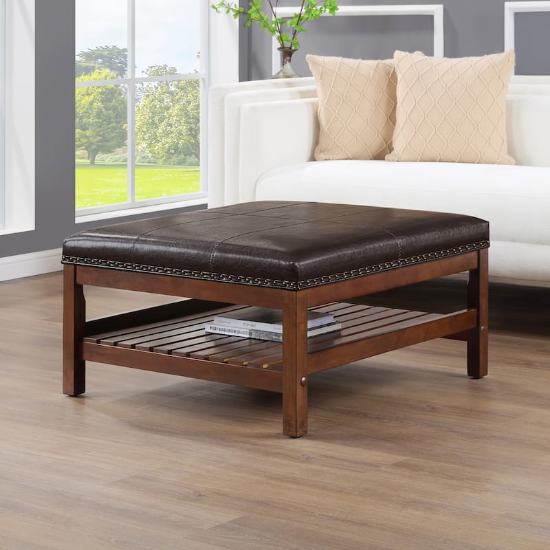 Coffee Table Cocktail Ottoman with Storage Shelf - Functional Coffee Table Ottoman with Spacious Storage and Stylish Look