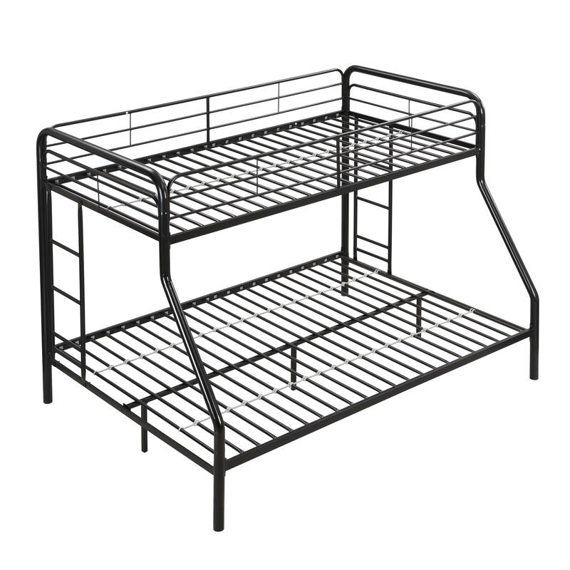 Twin Over Full Metal Bunk Bed w/Safety Guardrails and Ladders, Black