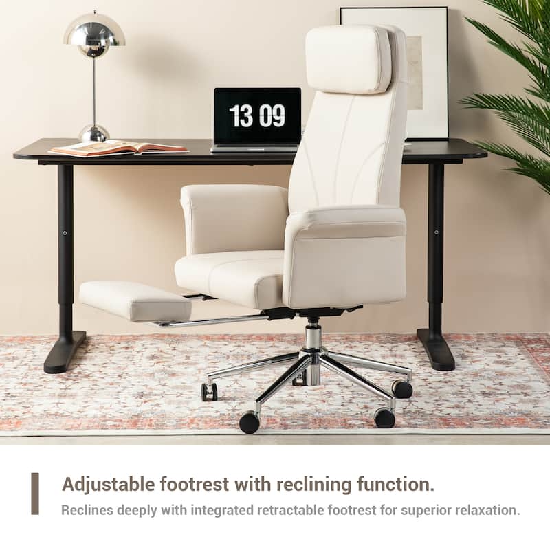 Glitzhome 49"H Modern Adjustable Swivel High Back Ergonomic Office Chair with Armrest and Extendable Footrest