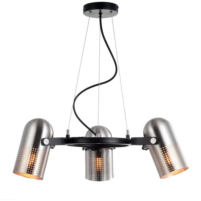 Apollo 22" 3-Light Adjustable Metal LED Chandelier, Brushed Nickel/Black by JONATHAN Y