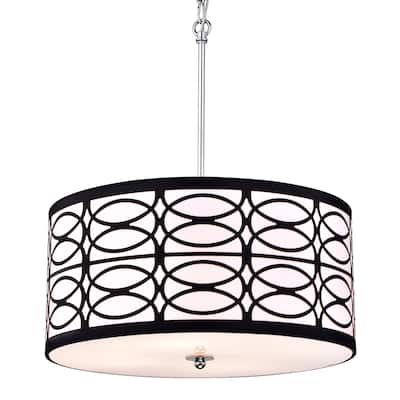 4-Light Chrome Finish with Black and White Round Drum Shade Pendant Chandelier