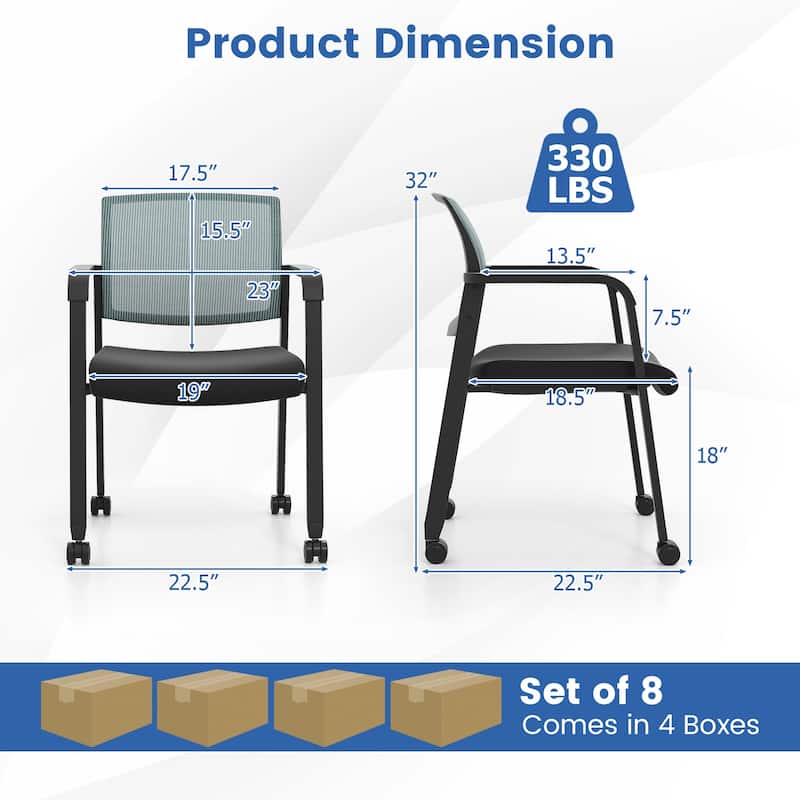 Gymax 8 PCSC Conference Chairs Stackable Office Guest Mesh Chair