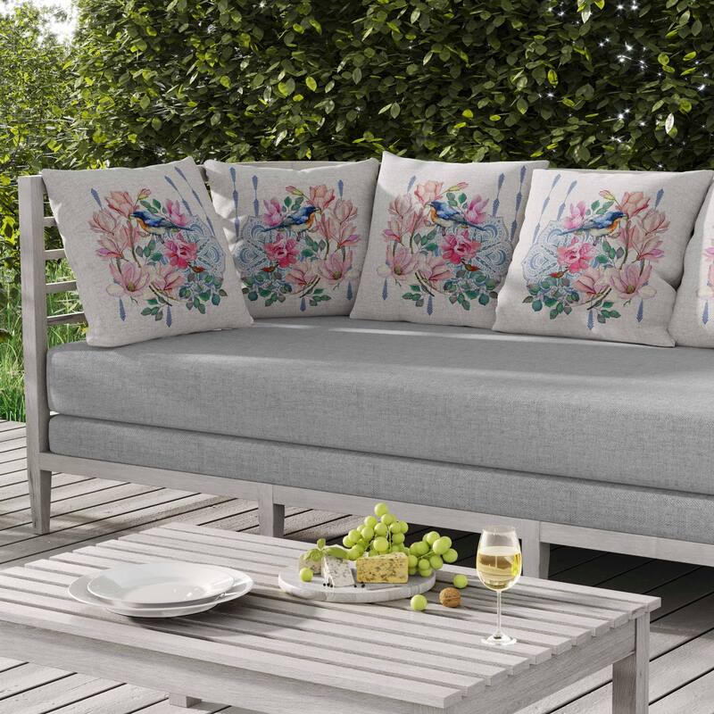 Songbird Flora Fusion Indoor/Outdoor Reversible Throw Pillow Blue and Pink