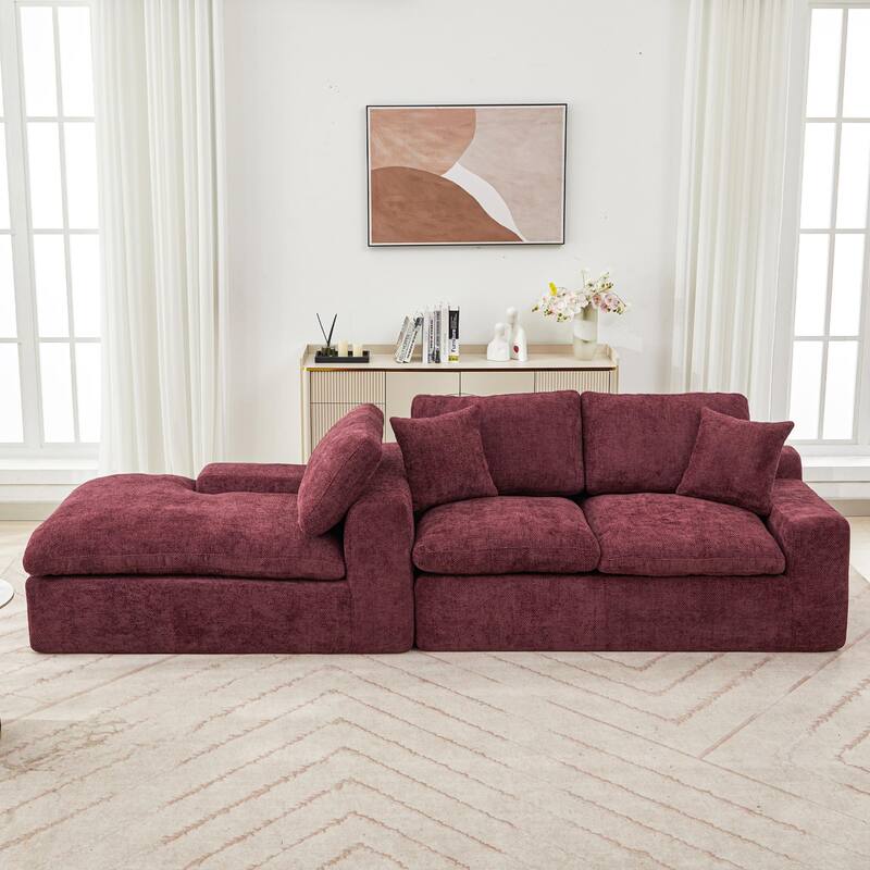 Cloud Sectional Sofa, Chenille Upholstered Sofa Couch with Double-Layer Cushion and Side Pockets, Full-compressed Sofa