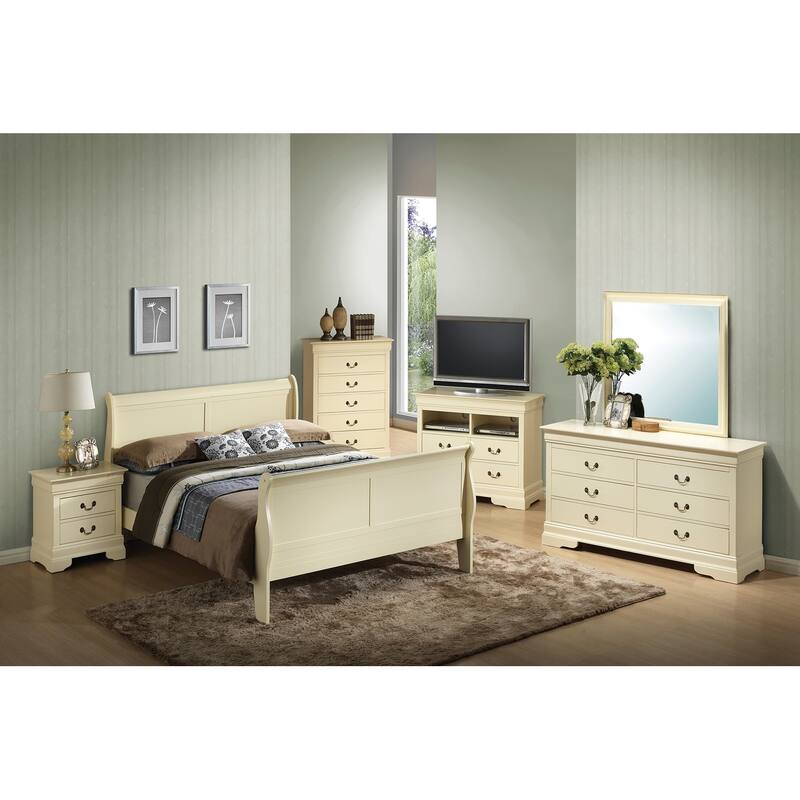 Wooden Sleigh Full Platform Bed - 90" - Beige