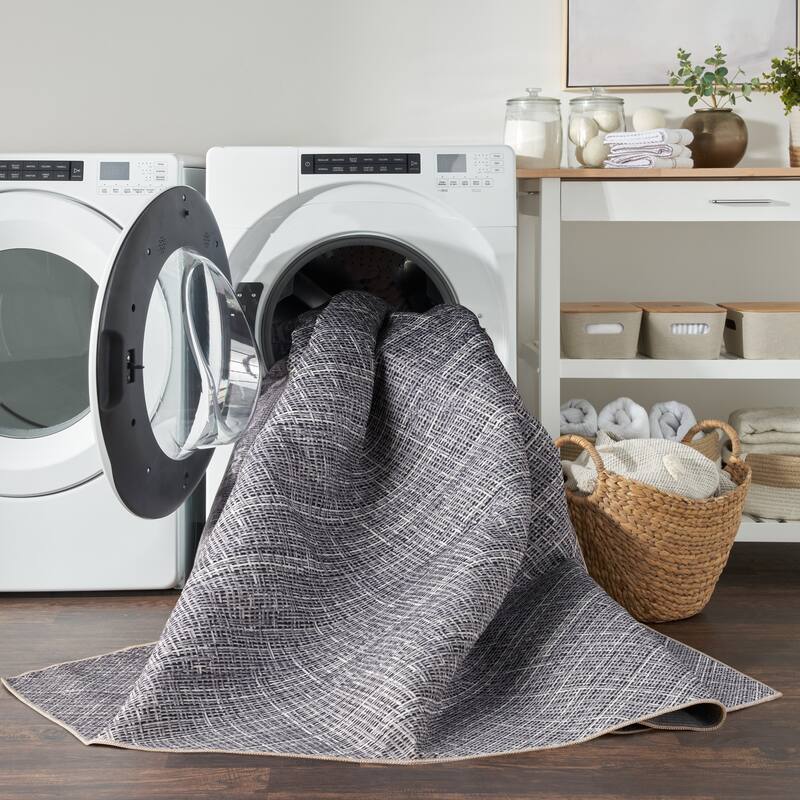 Nourison Washables Indoor only Grey Abstract Area Rug