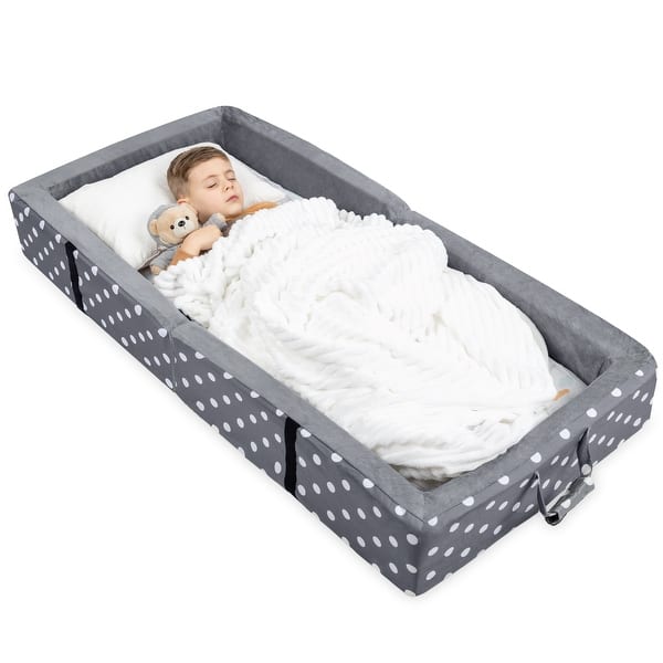 slide 2 of 7, Milliard Portable Toddler Bed - Folds for Travel Printed Grey