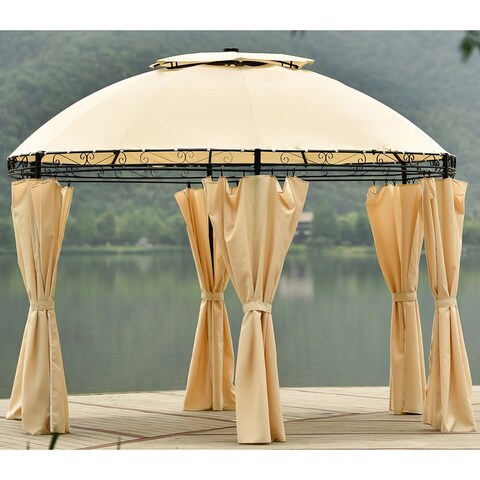 Outdoor Patio Dome Gazebo Steel Fabric with Removable Curtains