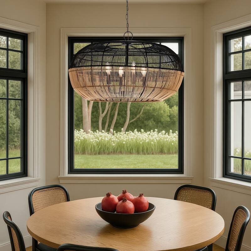 Innovations Lighting Crescent - 4 Light 29" Chain Hung Pendant - Matte Black Finish - Matte Black/Natural Shade