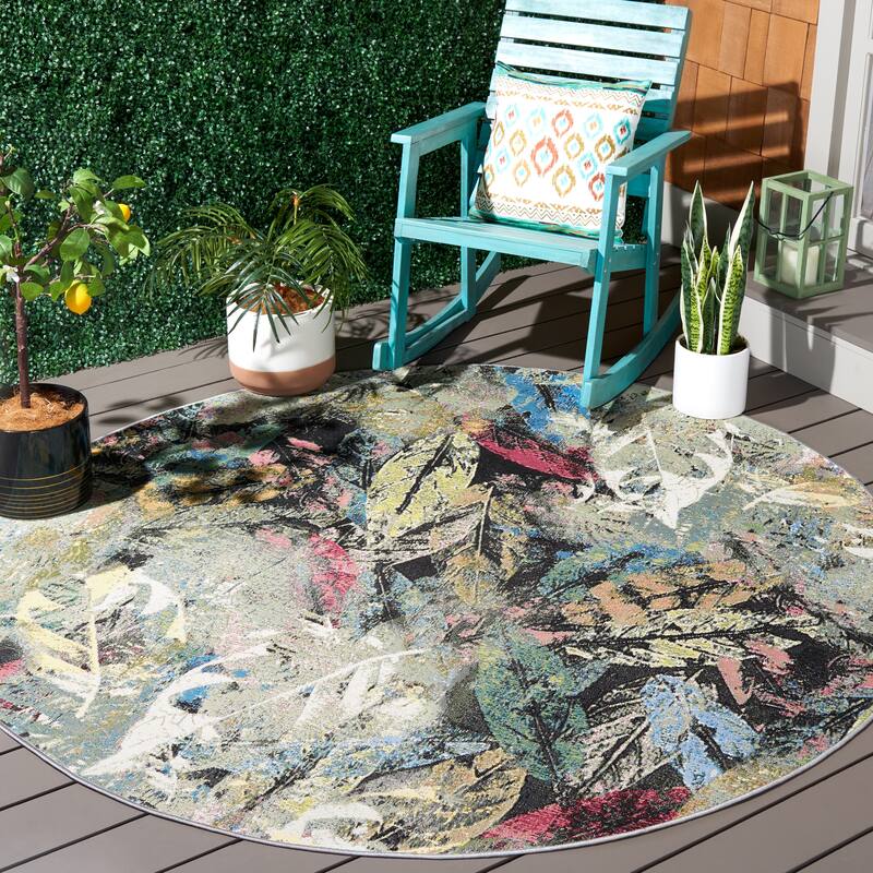 SAFAVIEH Barbados Hilka Tropical Botanical Waterproof Patio Backyard Rug