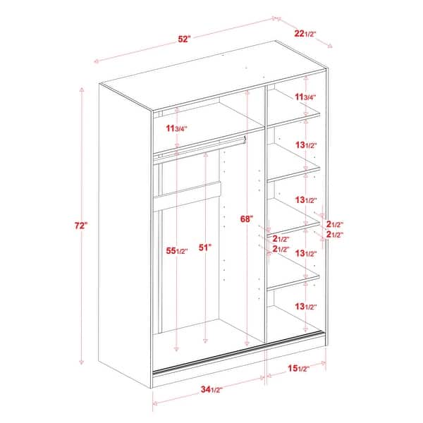 Palace Imports 100% Solid Wood Wall Closet System of Wardrobe Armoires with Mirrored, Louvered or Raised Panel Sliding Doors