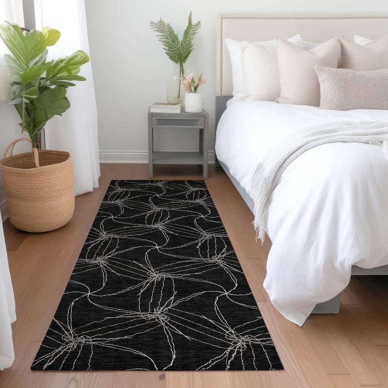 Machine Washable Indoor/ Outdoor Abstract Contemporary Chantille Rug
