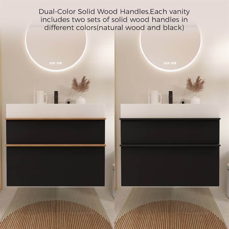 30" Wall Mounted Bathroom Vanity with Integrated Acrylic Sink, 2 Soft-Close Drawers