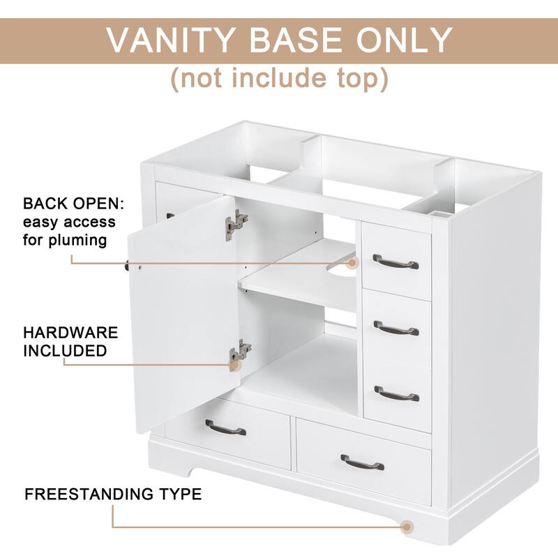 36" Bathroom Vanity without Sink, Cabinet Base Only