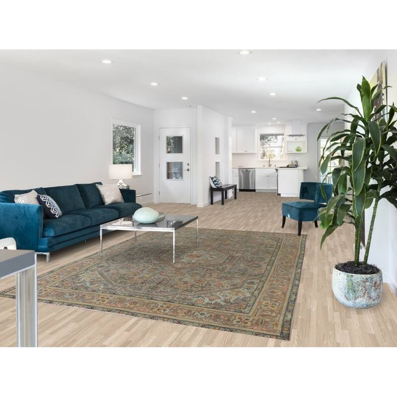 Hand Knotted Oriental 100% Wool Carpet Traditional Medallion Greys & Charcoal Tabriz Area Rug - 9' 8'' X 6' 9''