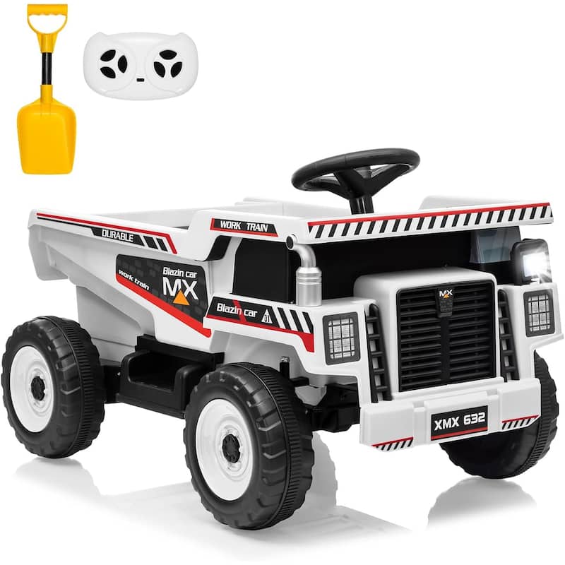 12V Ride On Dump Truck for Kids 4 Wheeler Construction Vehicles with Remote Control for Kids 3-8 - White