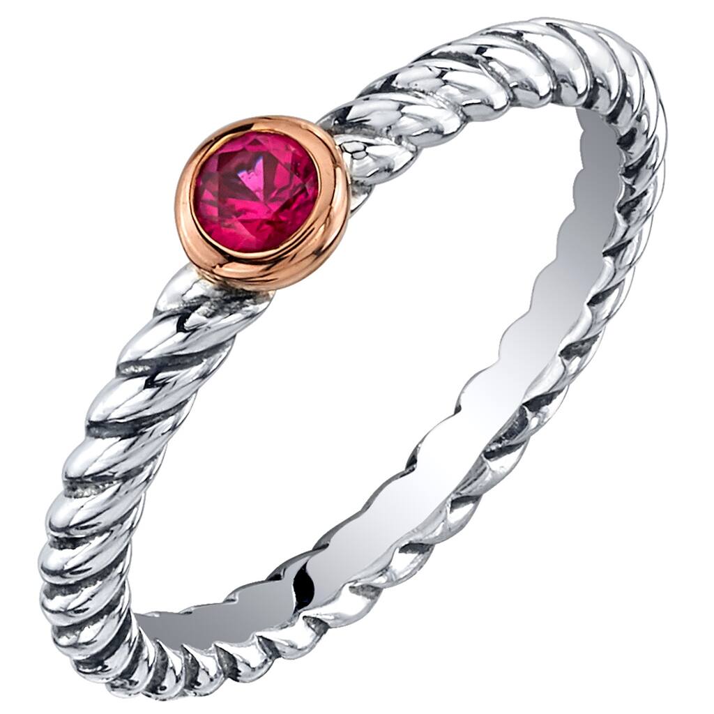 Oravo Sterling Silver Created Ruby Cable Rope Stackable Ring