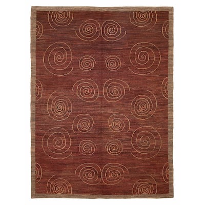 ECARPETGALLERY Flat-Weave Natural Burgundy Wool Tapestry Kilim - 5'5 x 7'1