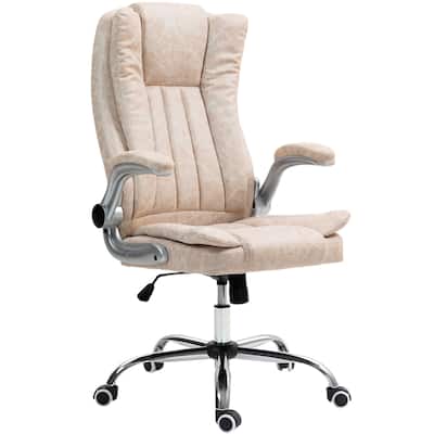 Executive High-Back Office Chair with Padded Flip-Up Arms, Adjustable Height, and Tilt Function in Cream White