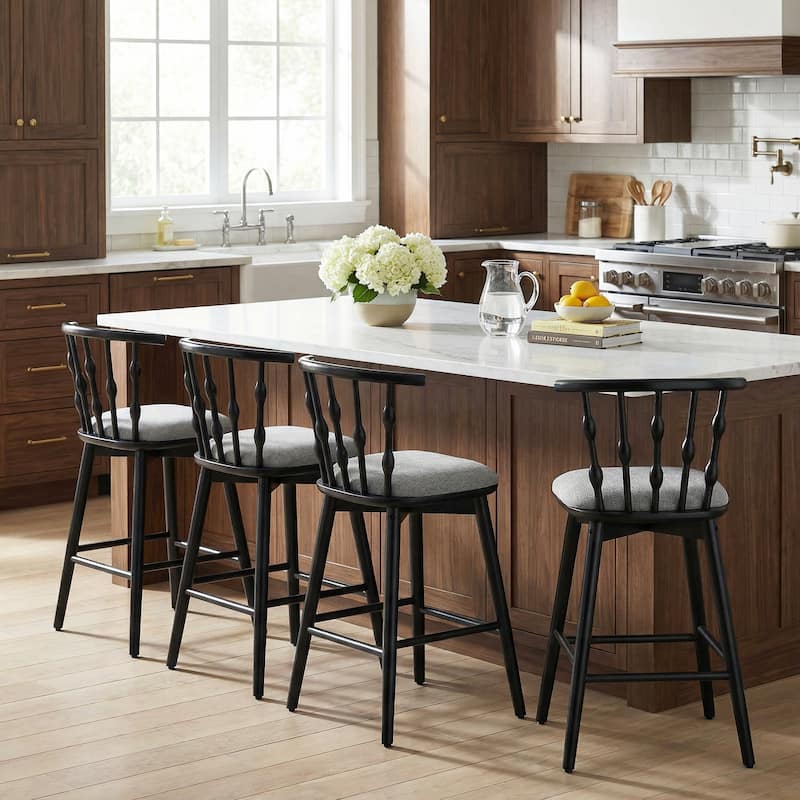 Christopher Knight Home - Leontius Bar Stool with Rubberwood Frame and Hourglass Backrest(Set of 2) - Black,Grey