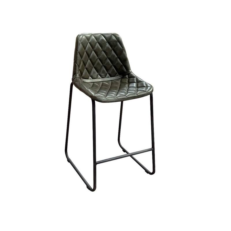 HomeRoots 27" Green and Black Leather and Iron Counter Height Bar Chair