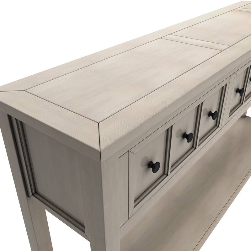 Storage Bench with 2 Drawers and 2 Cabinets, Shoe Bench with Removable Cushion for Living Room, Entryway