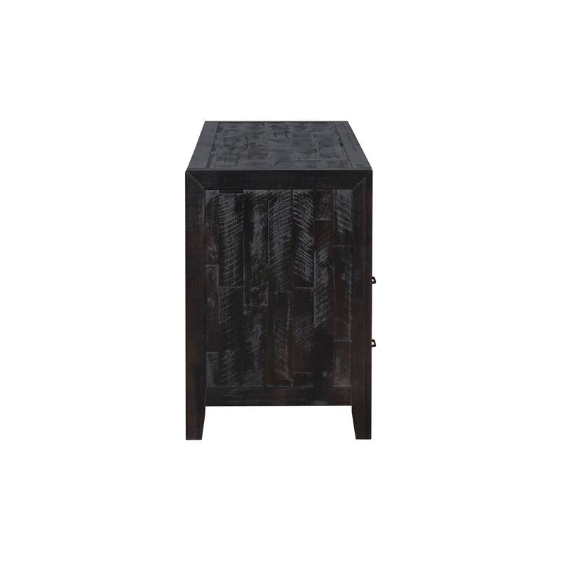 64" Distressed Wood TV Stand, 6 Drawer Storage & 3 Shelves, Cable Management - Farmhouse Style