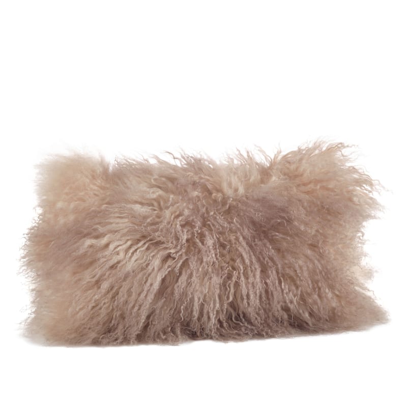 Poly-filled Mongolian Lamb Throw Pillow - 12"x20" - Oyster
