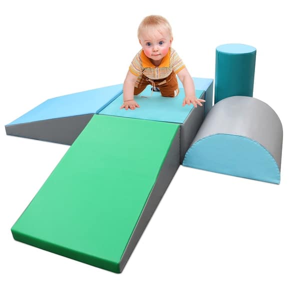 Safe Active Climbing Costzon Climb and Crawl Foam Set Sliding for Toddler 5-Piece Soft Colorful Foam Climber Activity Play Blocks Lightweight Interactive Set Crawling Red Baby and Preschooler